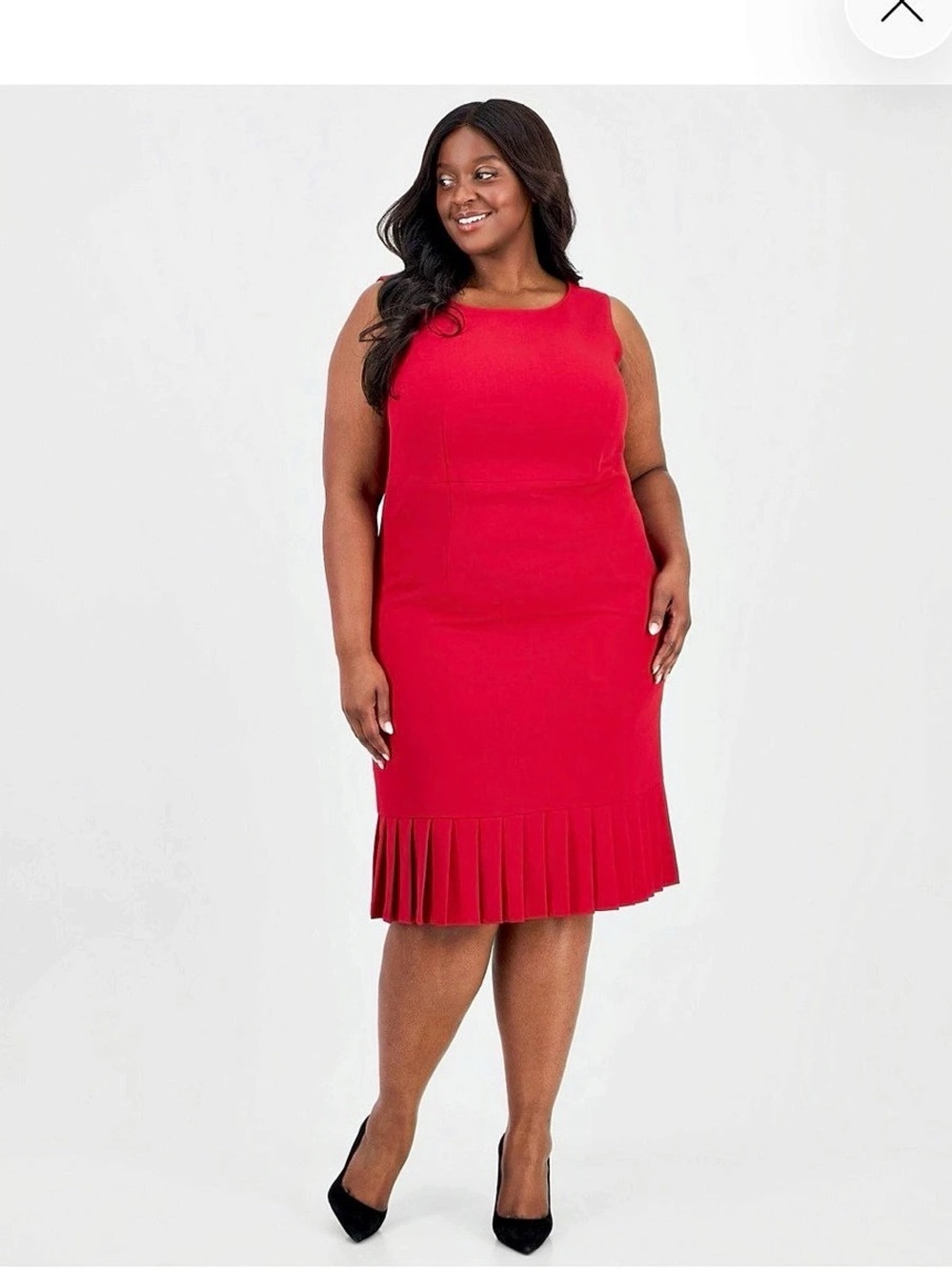 Kasper Plus Size Sleeveless Pleated-Hem Sheath Dress Red